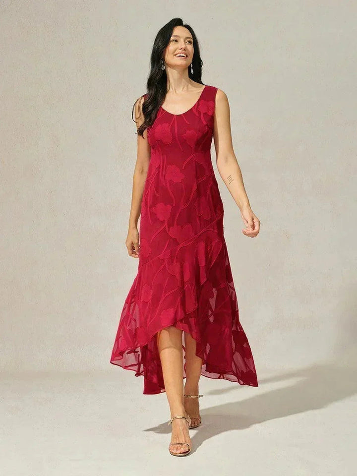 Floral Chiffon Evening Gown with Asymmetrical Hem