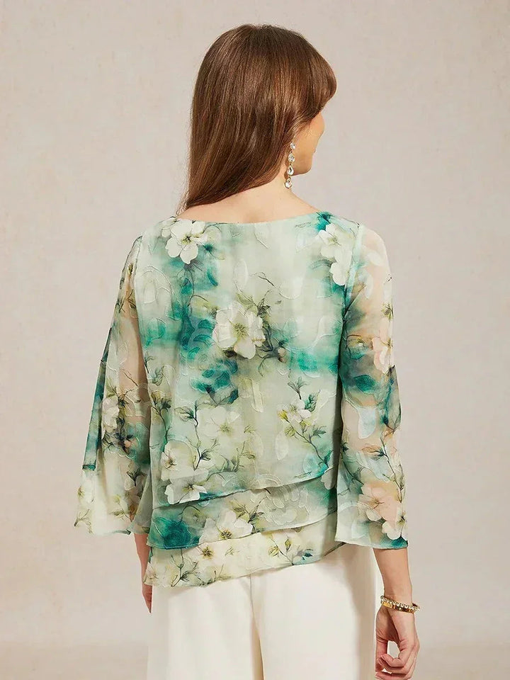 Chiffon Pants and Floral Layered Blouse Pant Suits