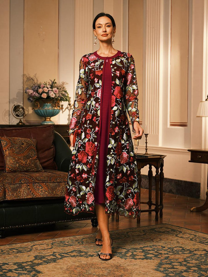 Long Floral Embroidered Lace Jacket