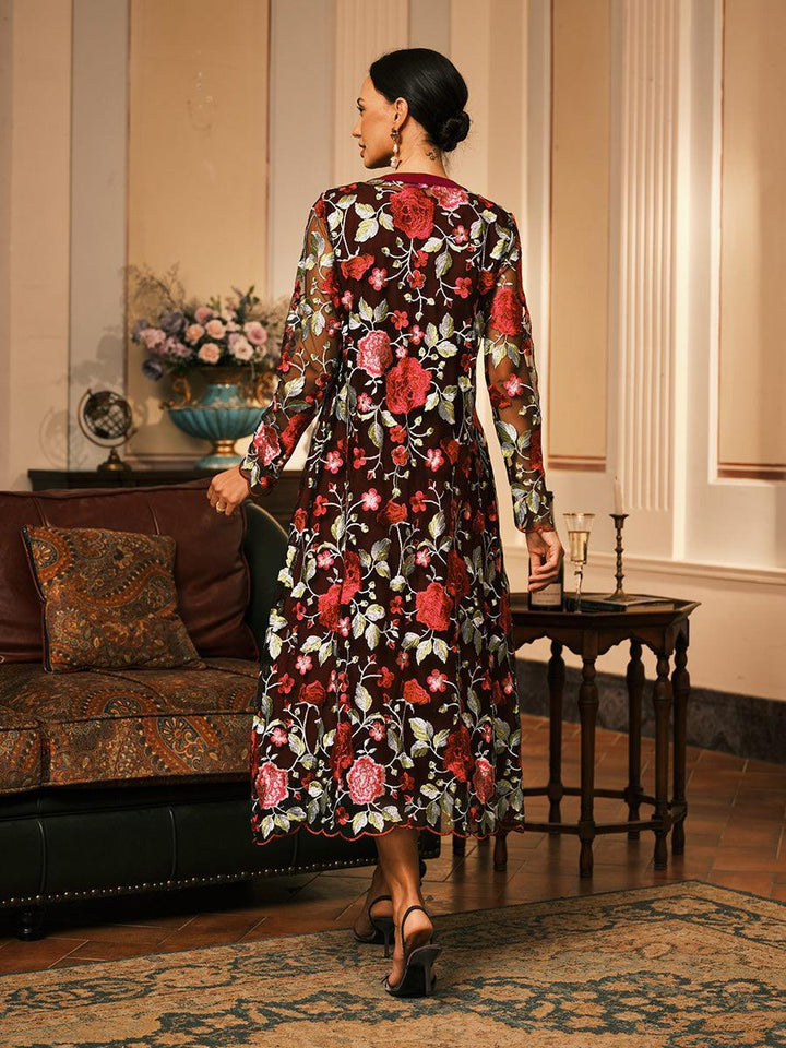 Mesh Lace Embroidered Floral Dress Set