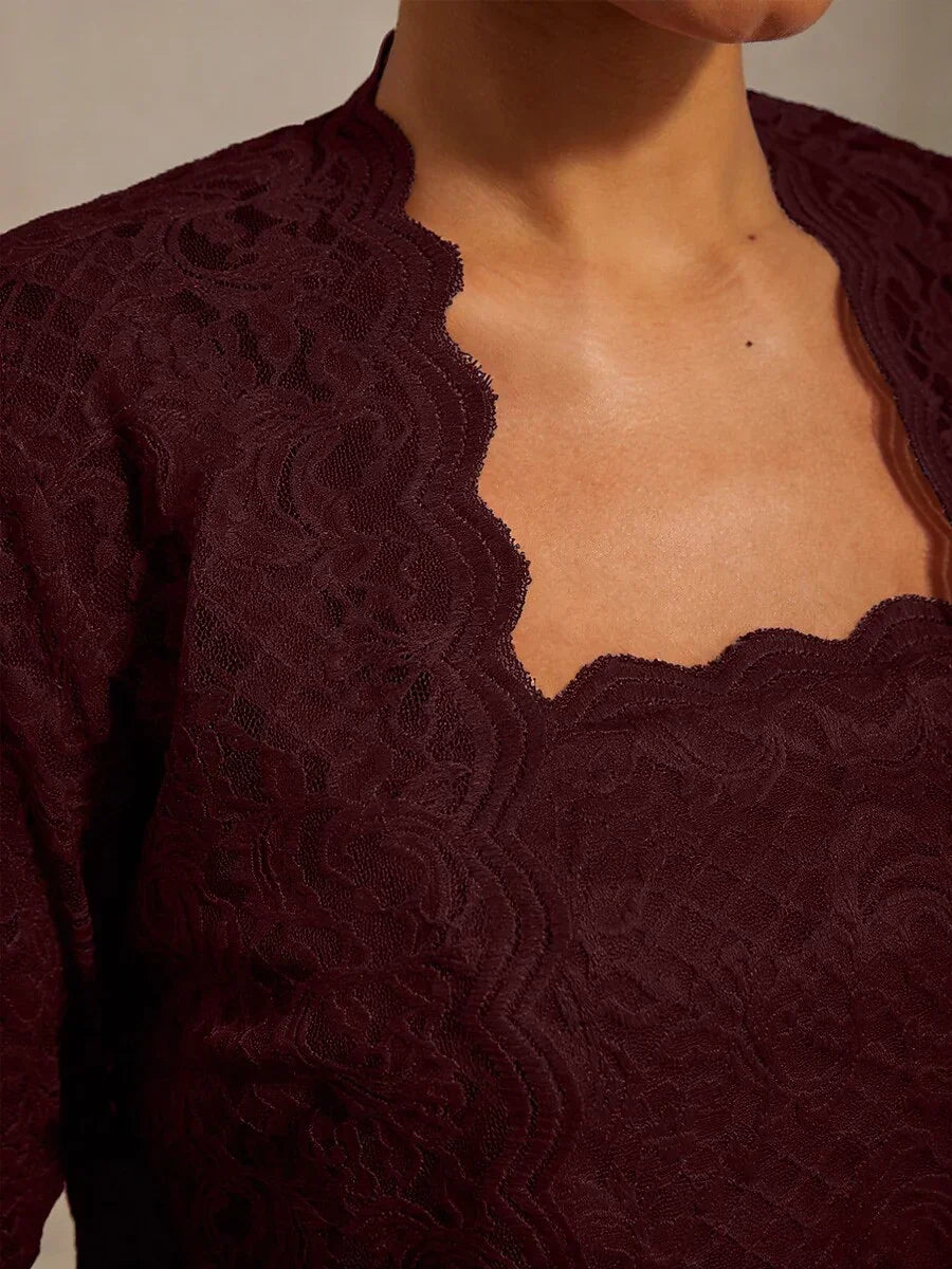 A-Line Lace Jacket Dress with Satin Slip
