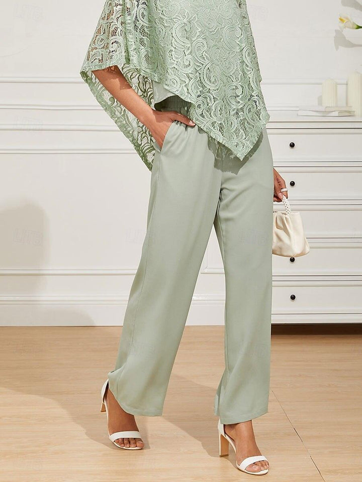 Mid-Rise Elastic Waist Wide-Leg Pants with Pockets