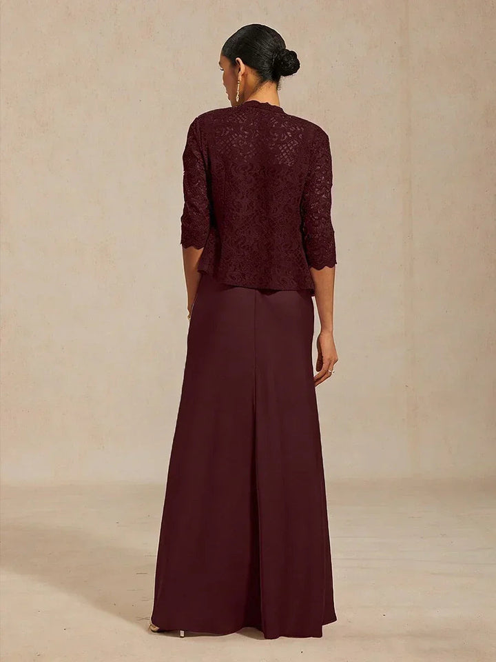 A-Line Lace Jacket Dress with Satin Slip