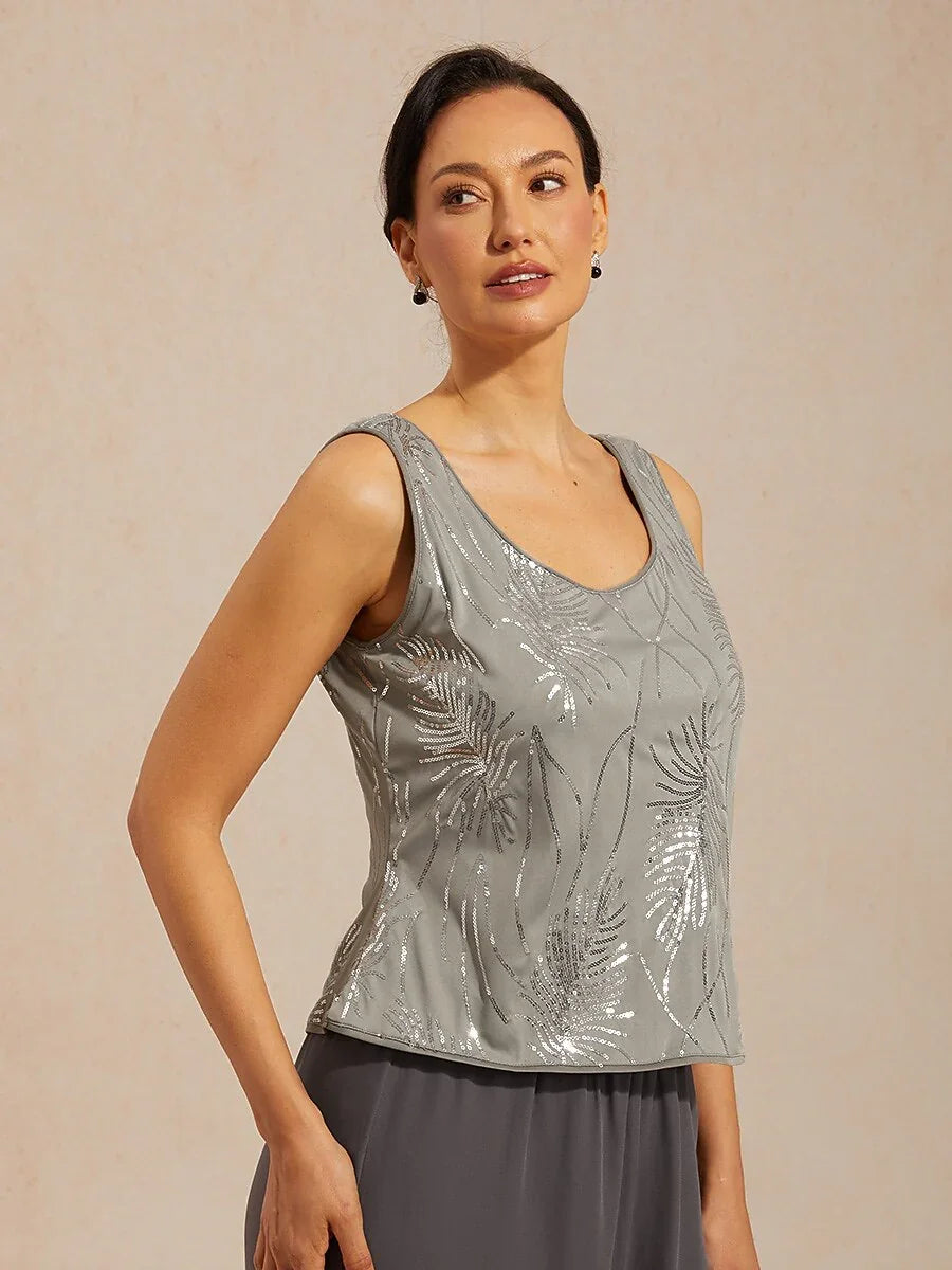 Elegant Mandarin Collar Sequin Twinset