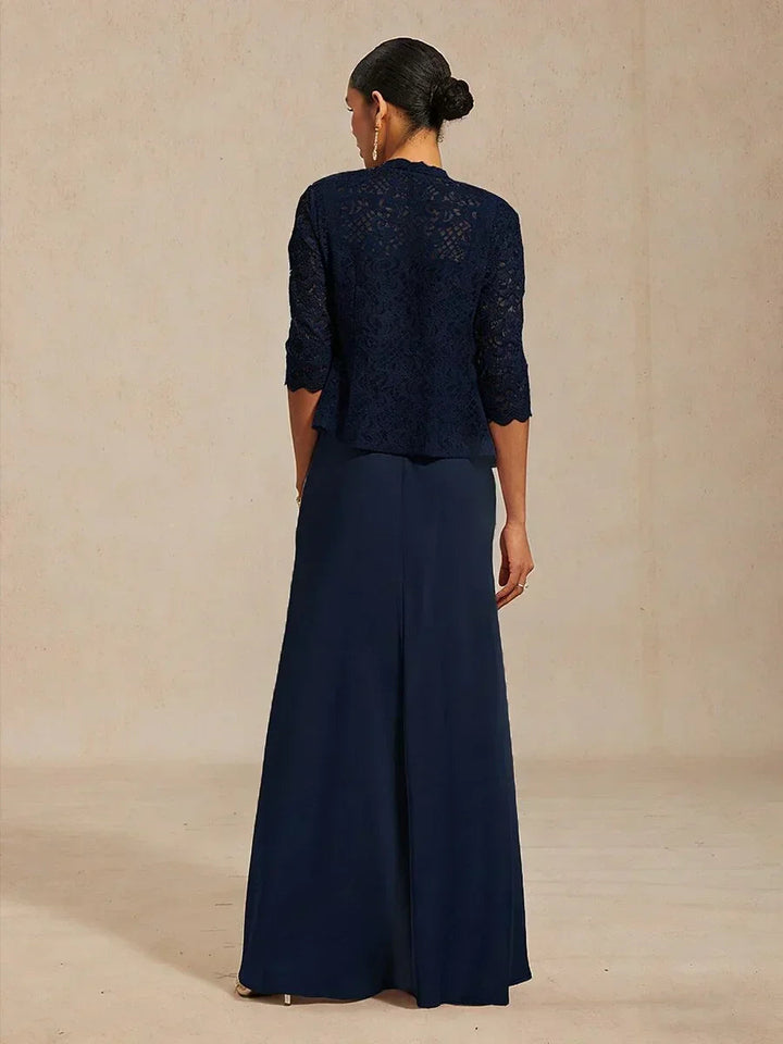 A-Line Lace Jacket Dress with Satin Slip