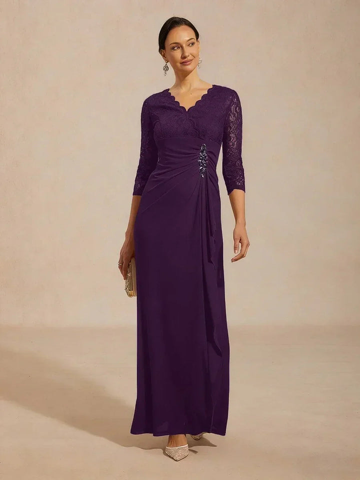 Lace A-Line Empire Waist Dress with Beaded Detail