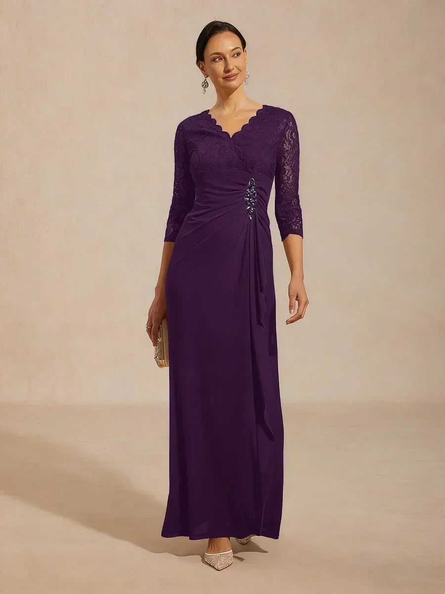 Lace A-Line Empire Waist Dress with Beaded Detail