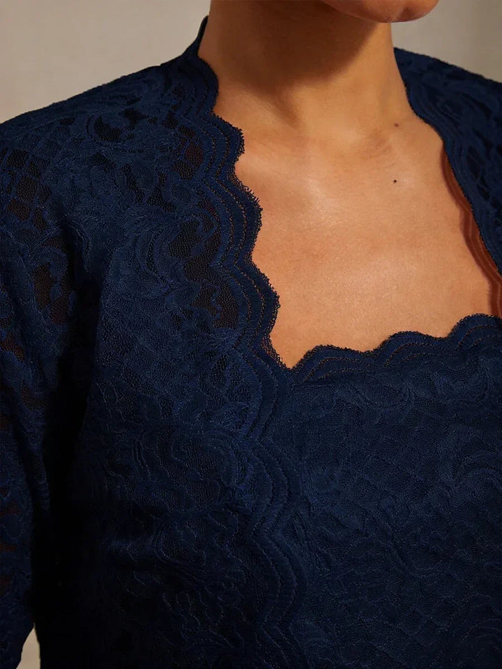 A-Line Lace Jacket Dress with Satin Slip